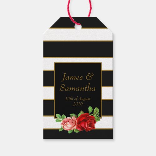 Red Rose Black White  Gold Stripe _ Gift Tags