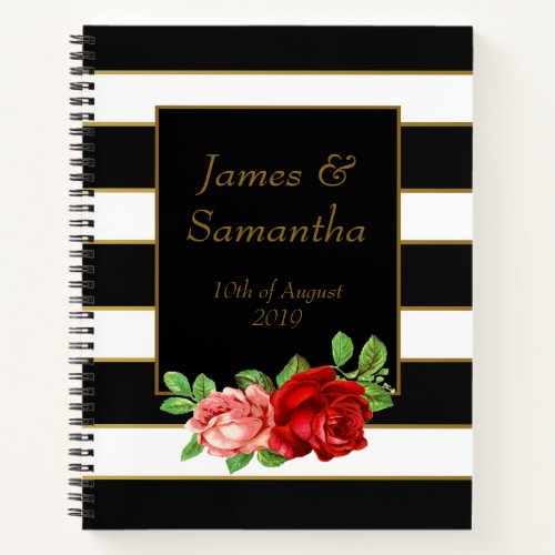 Red Rose Black White  Gold Stripe _ Planner Notebook