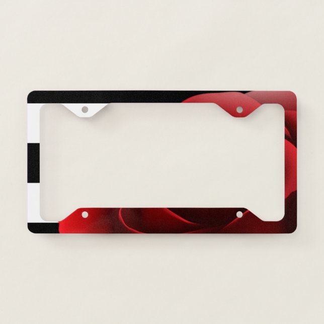 Red Rose & Black White Stripes License Plate Frame (Front)