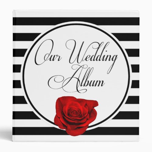 Red Rose Black  White Stripes Wedding Photo Album Binder