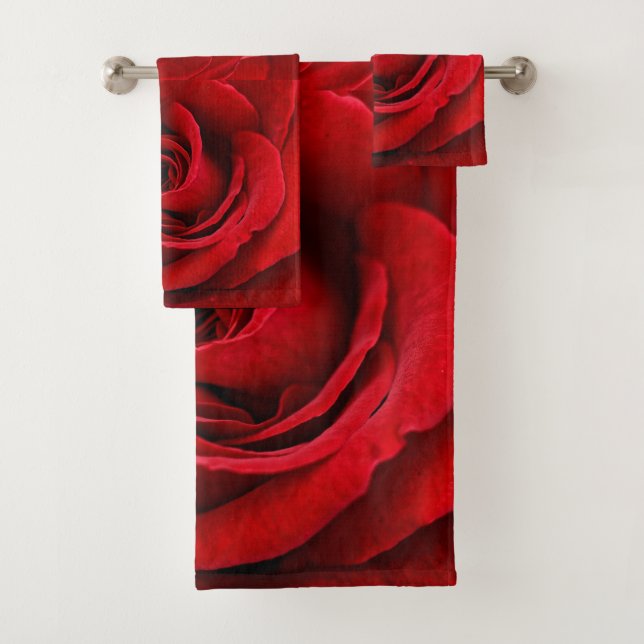 Red Rose Blossom Bathroom Towel Set (Insitu)