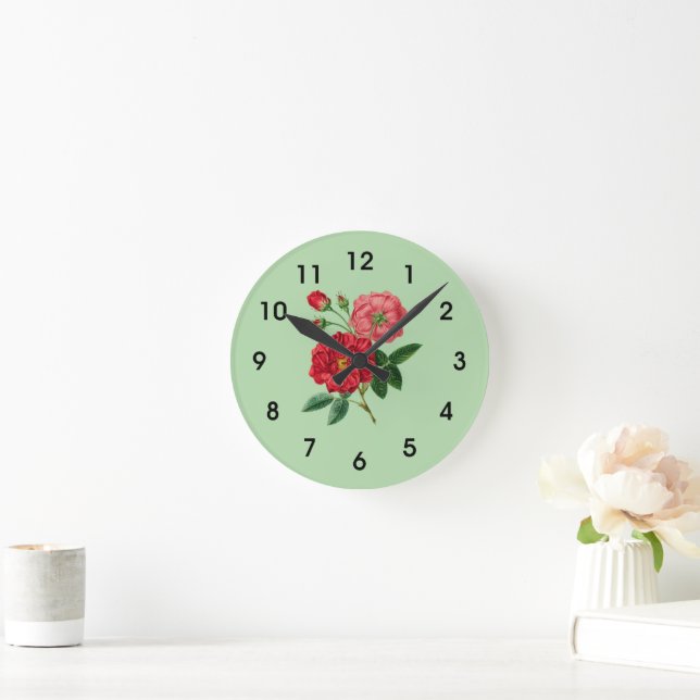 Red Rose Blossoms Round Clock (Home)