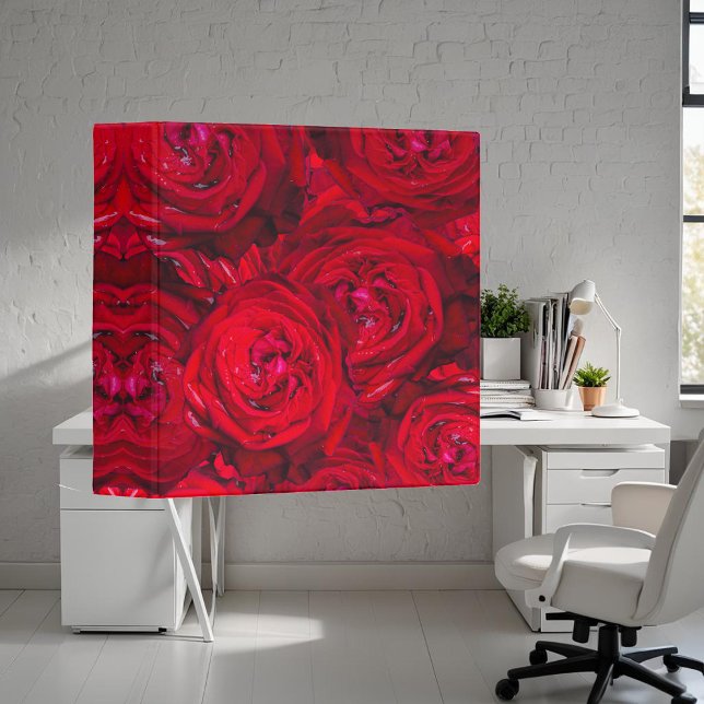 Red rose blossoms with dewdrops - photography 3 ring binder (Creator Uploaded)