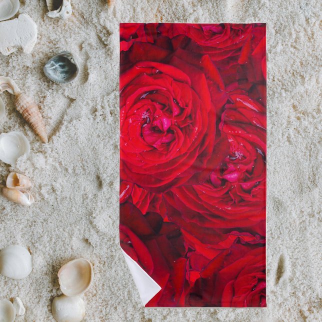 Red rose blossoms with dewdrops - photography beach towel (Creator Uploaded)