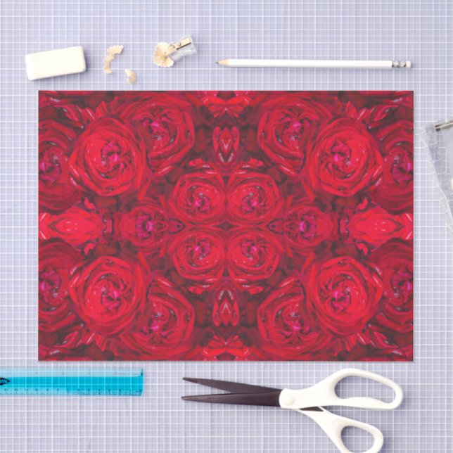 Red rose blossoms with dewdrops - photography tissue paper (Craft)