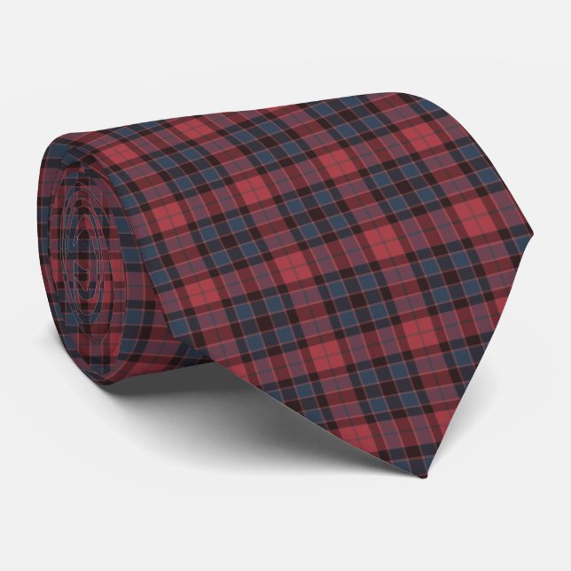 Red Rose Blue Black Plaid Tartan Neck Tie (Rolled)