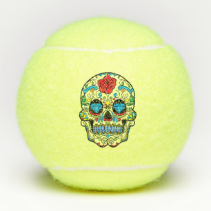 Red Rose & Blue Diamonds Sugar Skull Tennis Balls