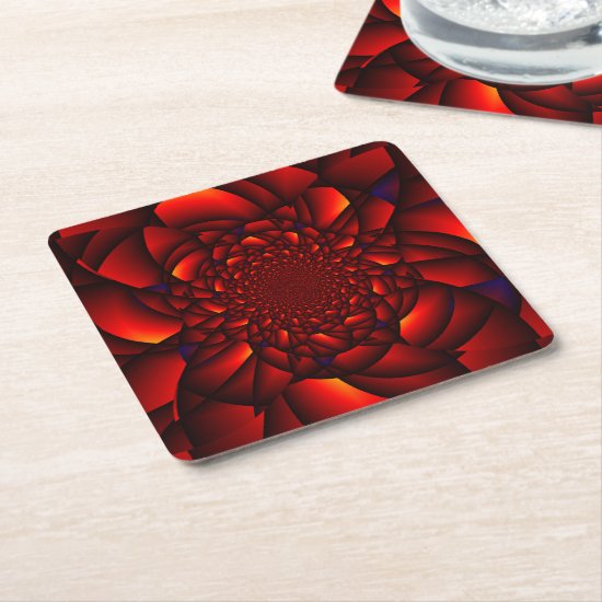 Red Rose Blue Square Paper Coaster