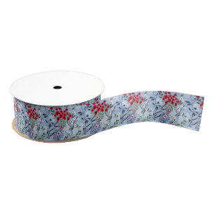 Red Rose Blue White Blossom Grosgrain Ribbon