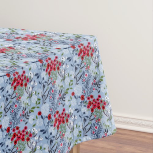 Red Rose Blue White Blossom Tablecloth