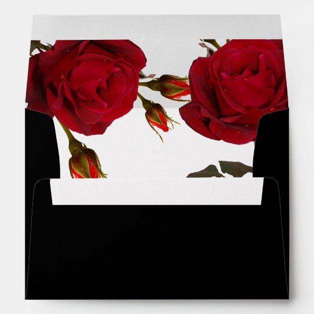 Red Rose Botanical Modern Wedding Black Envelope