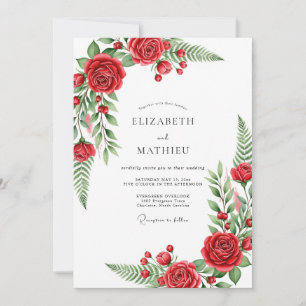 Red Rose Botanical Romance Wedding Invitation