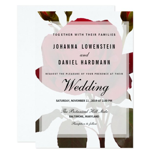 Red Rose Botanical Wedding Modern Invitation