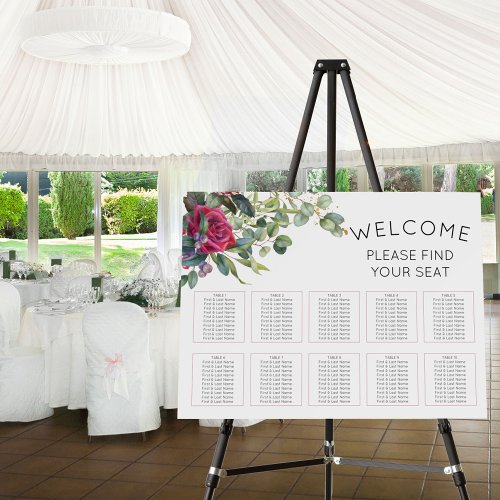 Red Rose Botanical Wedding Seating Chart Foam Board