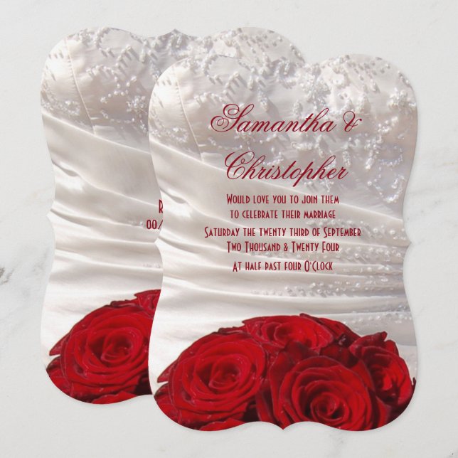 Red rose bouquet and dress wedding invitation (Front/Back)