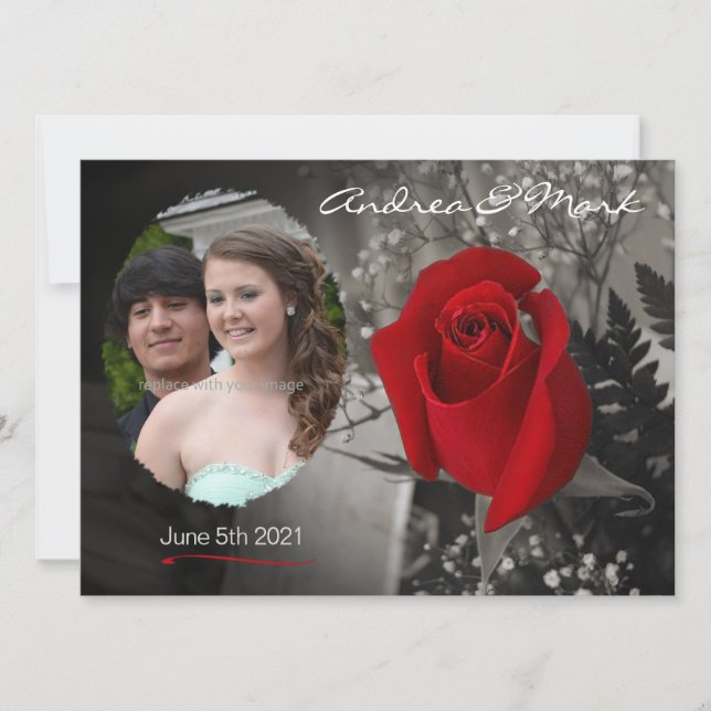 Red Rose Bouquet Elegant Oval Couple Photo Invitation (Front)