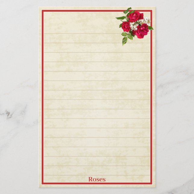 Red Rose Bouquet Floral Photography Cream BG Stationery (Front)