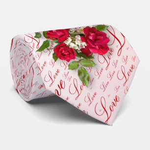 Red Rose Bouquet Floral Photography Love Pattern Neck Tie