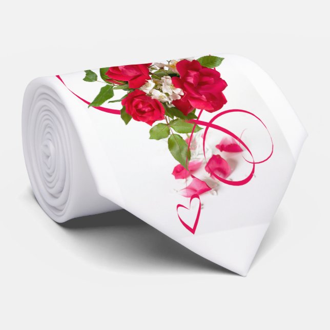 Red Rose Bouquet Floral Photography Neck Tie (Rolled)