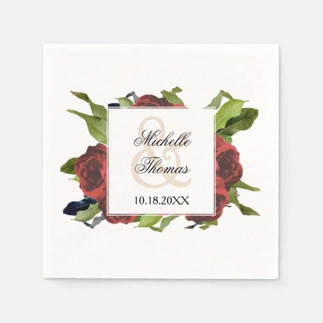 Red Rose Bouquet Floral Wedding Paper Napkins (Front)