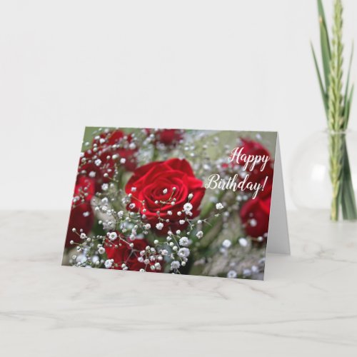 Red Rose Bouquet Happy Birthday Greeting Card