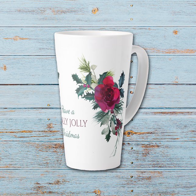 Red Rose Bouquet Holly Jolly Christmas Latte Mug (Creator Uploaded)