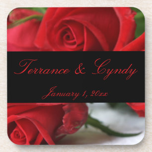 Red Rose Bouquet Personal Set of Cork Coasters