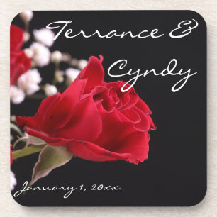Red Rose Bouquet Personal Wedding Coaster