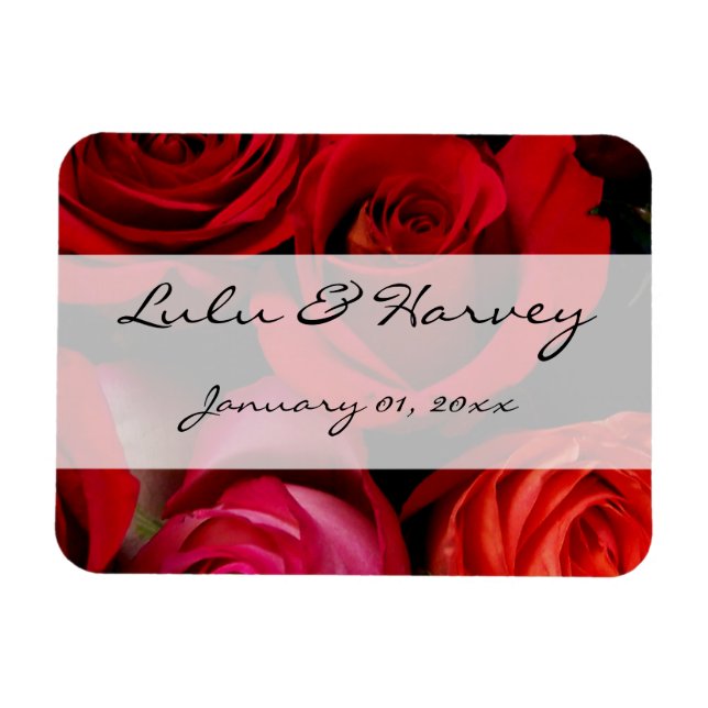 Red Rose Bouquet Personal Wedding Magnet (Horizontal)