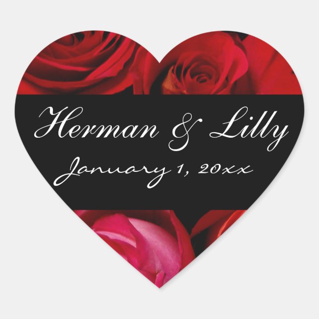 Red Rose Bouquet Personalized Wedding Heart Sticker (Front)