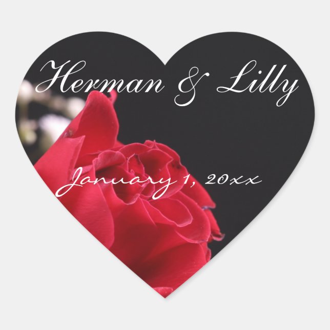 Red Rose Bouquet Personalized Wedding Heart Sticker (Front)