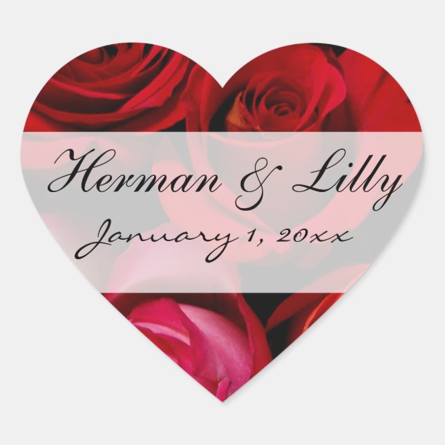 Red Rose Bouquet Personalized Wedding Heart Sticker (Front)