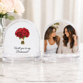Red Rose Bouquet Photo Bridesmaid Proposal Snow Globe
