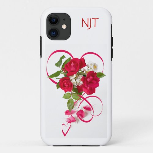 Red Rose Bouquet Photo  Ribbon Heart iPhone 11 Case