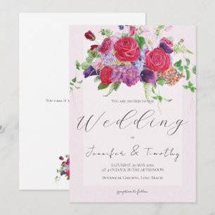 red rose bouquet watercolour wedding invitation 2