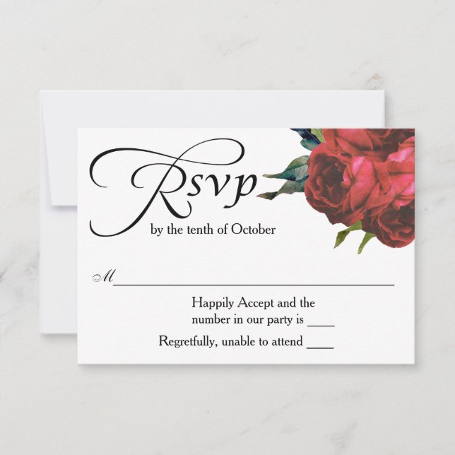 Red Rose Bouquet Wedding RSVP Card (Front)