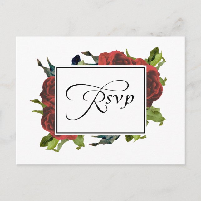 Red Rose Bouquet Wedding RSVP Invitation Postcard (Front)