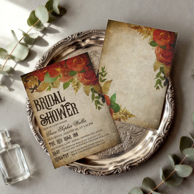Red Rose Bouquets Vintage Bridal Shower Invitation (Creator Uploaded)