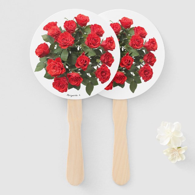 Red Rose Bridal Bouquet Personalized Fans (Front and Back)