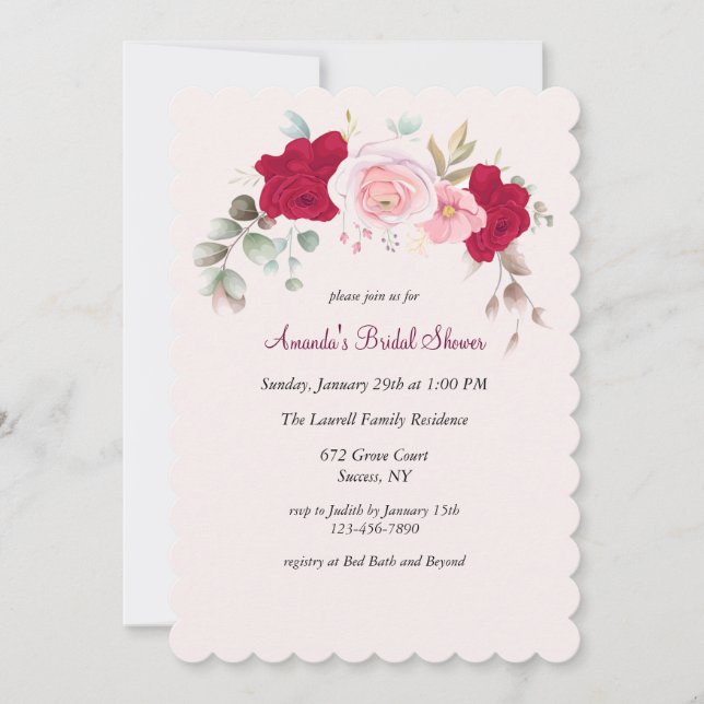 Red Rose Bridal Shower Invitation (Front)