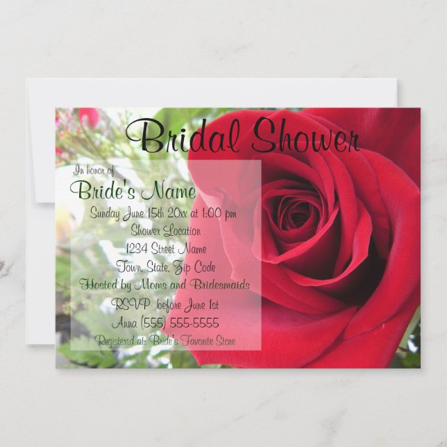 Red Rose Bridal Shower Invitation (Front)