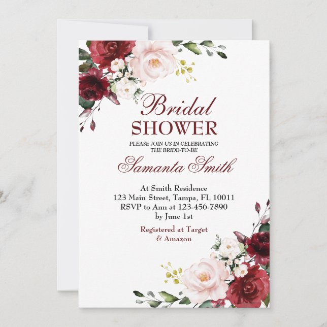 Red Rose Bridal Shower Invitation (Front)