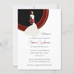 Red rose bride gold accent bridal shower invitation
