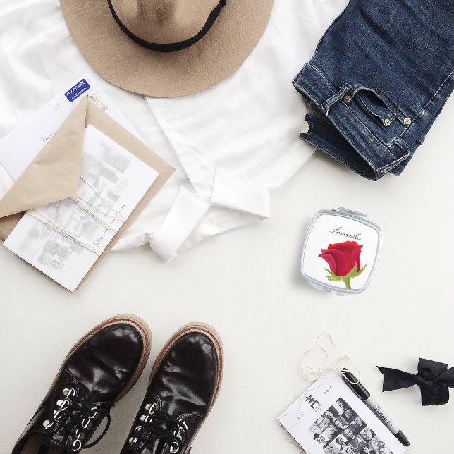 Red rose Bridesmaid Name Compact Mirror (Creator Uploaded)