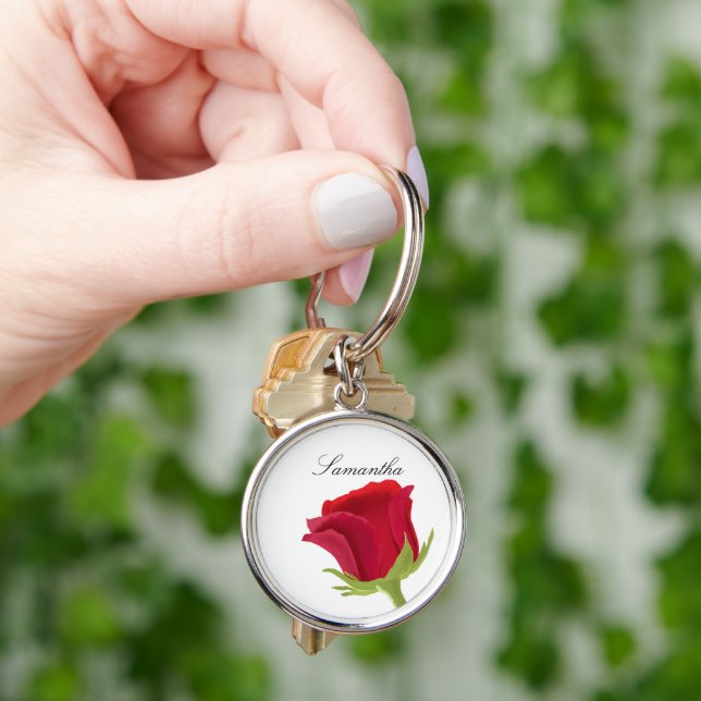 Red rose Bridesmaid Name Keychain (Hand)