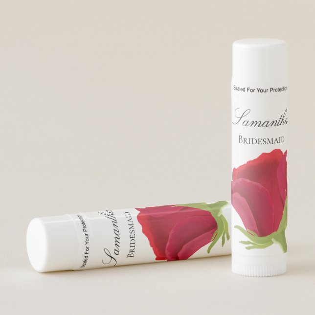 Red rose Bridesmaid Name Lip Balm (Front)
