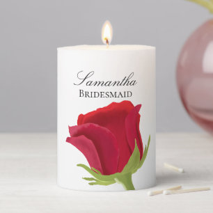 Red rose Bridesmaid Name  Pillar Candle