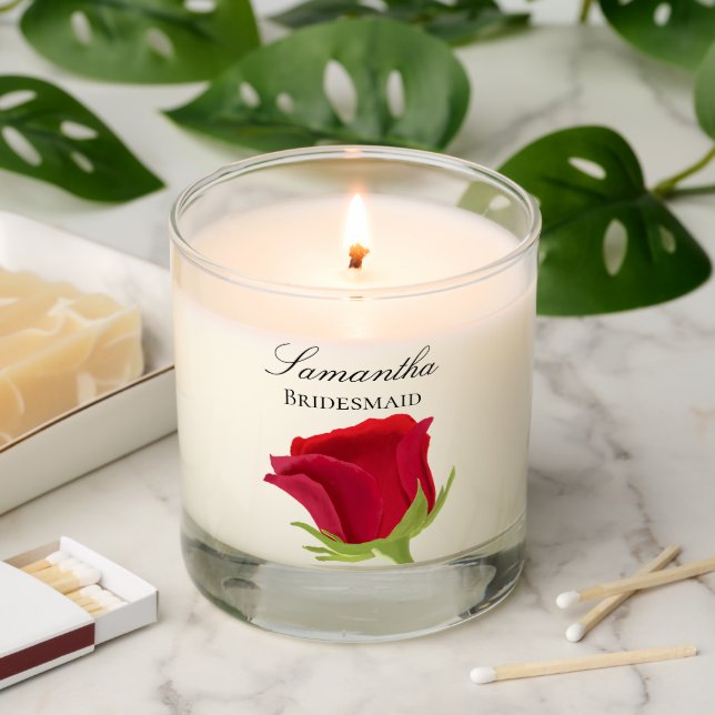 Red rose Bridesmaid Name  Scented Candle (Lit)
