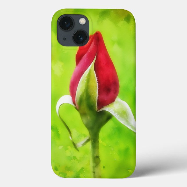 Red Rose Bud Flower Art Phone Case (Back)
