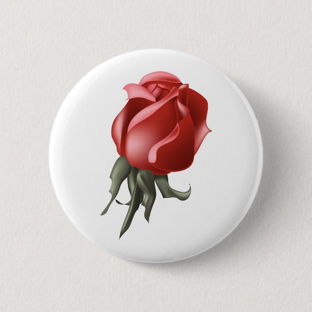 Red Rose Bud Pinback Button (Front)